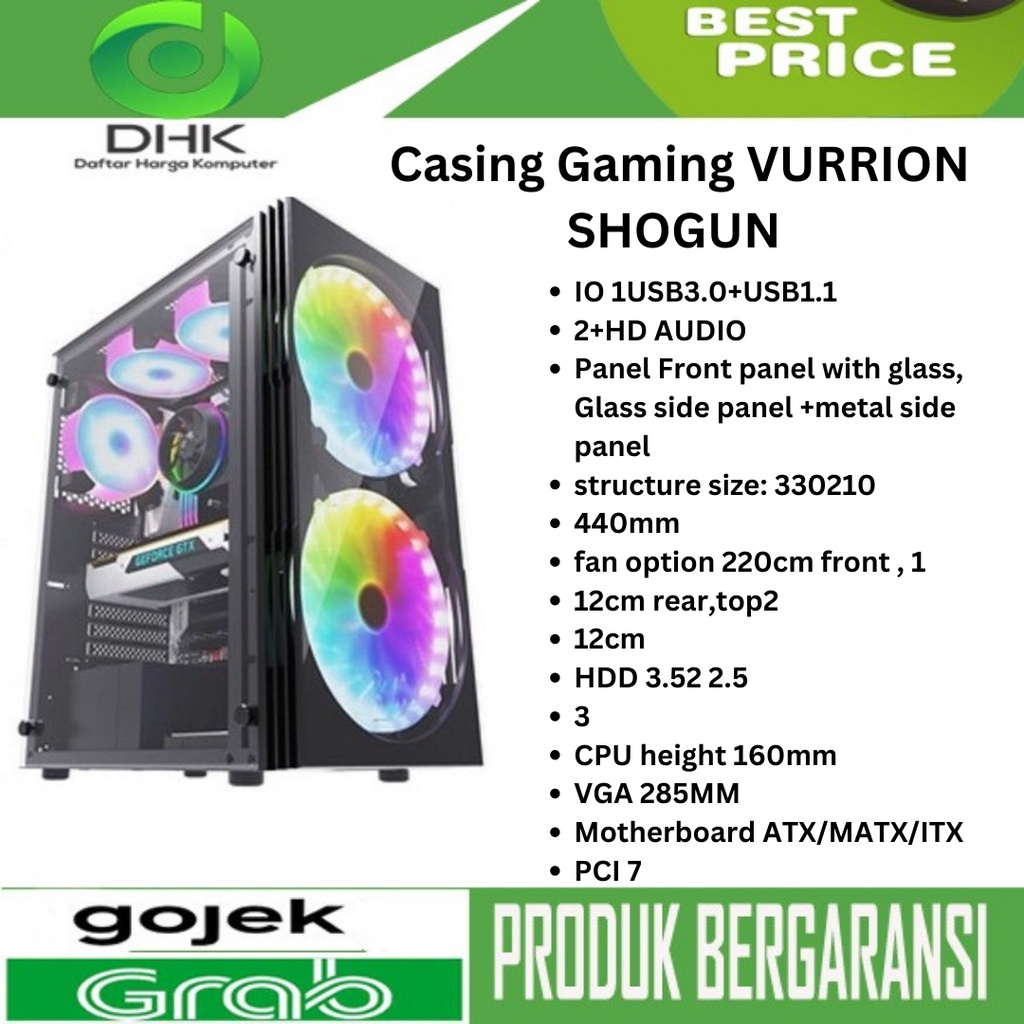 Jual VURRION SHOGUN Mid Tower Gaming PC Case Casing PC Tempered