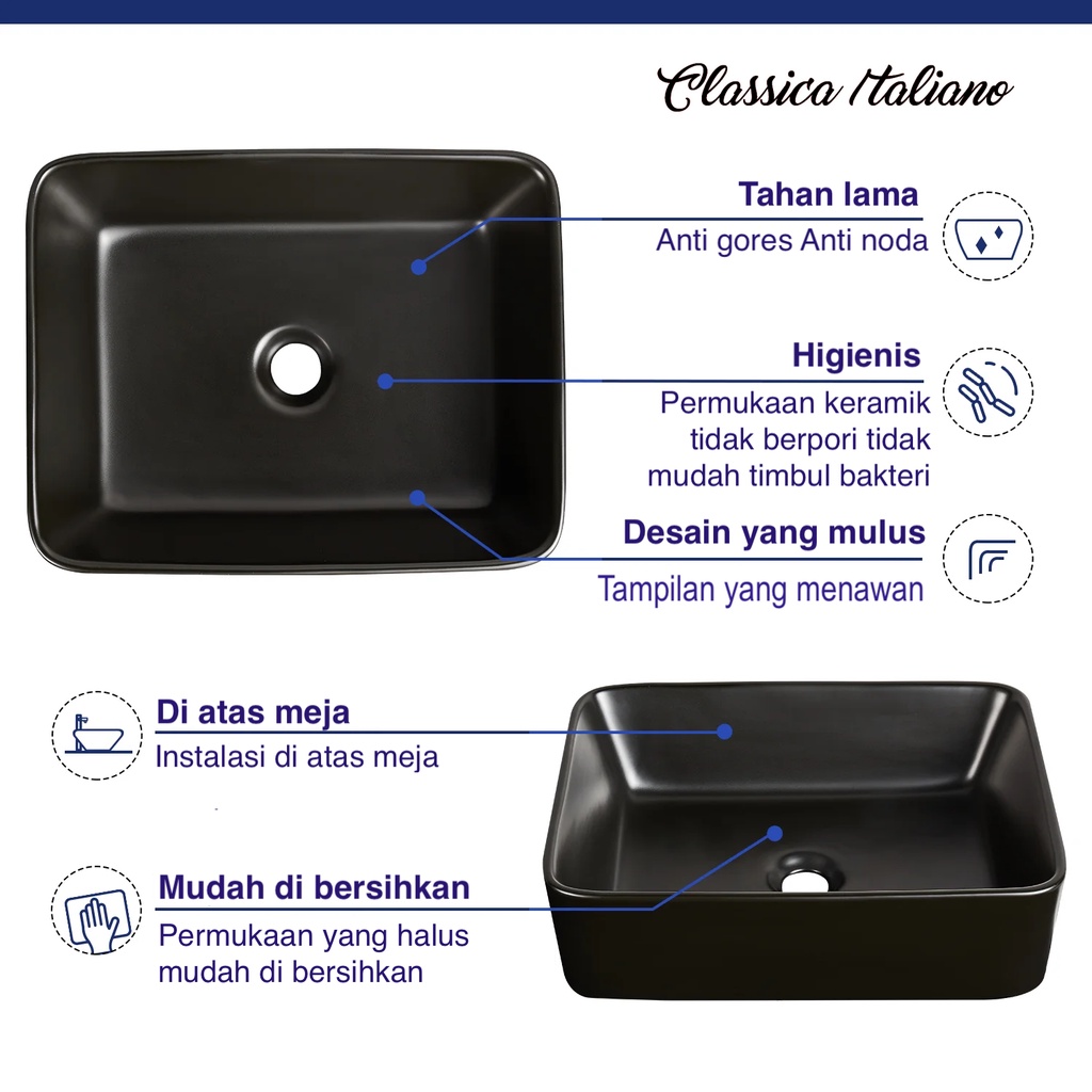 Jual Wastafel Meja Classica Italiano TC 037 Keramik Kotak Mewah Modern