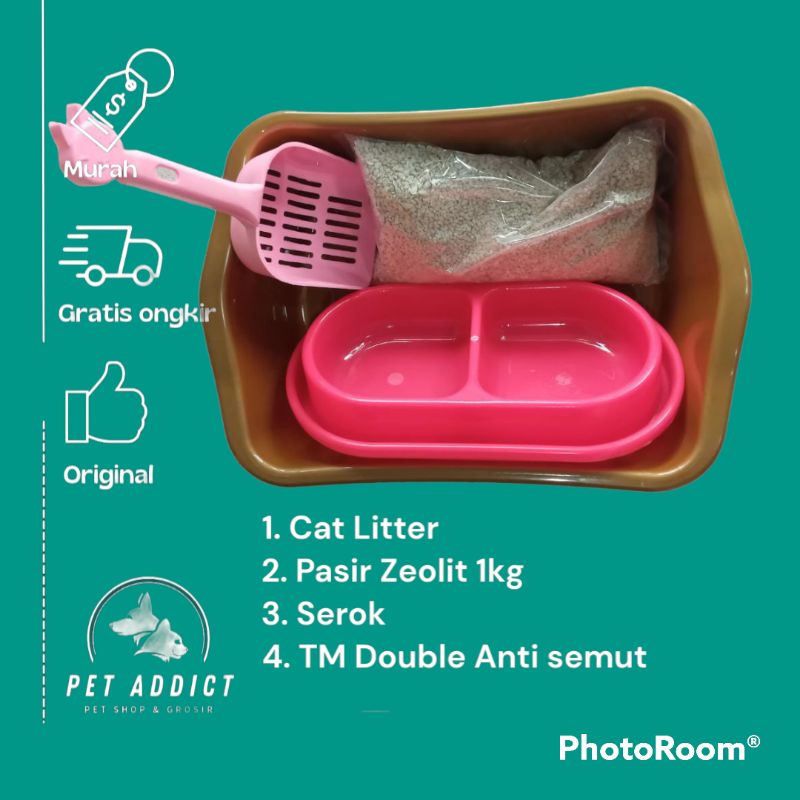 Jual Paket Bundling Box Pasir Cat Litter Box Pasir Serok Tempat Pakan