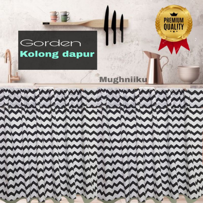 Jual Tirai Gordeng Kolong Meja Dapur Motif Zigzag Model Poni Bahan