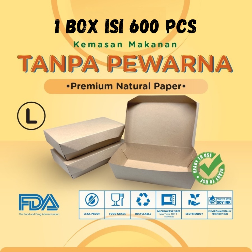 Jual Paper Lunch Box Ukuran L Premium Natural Paper Foodgrade Box