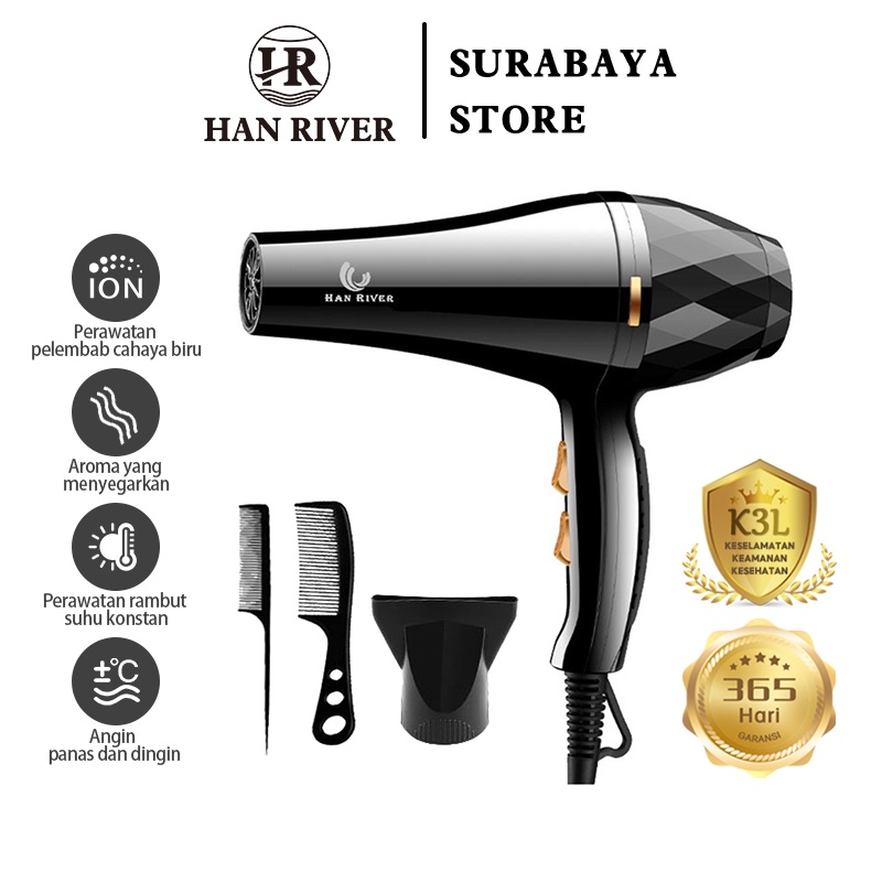 Jual Han River Hair Dryer W Cold Hot Wind Pengatur Panas Hairdryer Pengering Hrhd Bk