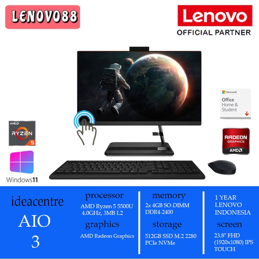 Jual LENOVO IDEACENTRE AIO 3 C4ID C5ID AMD RYZEN 5 5500U 8GB 512GB SSD