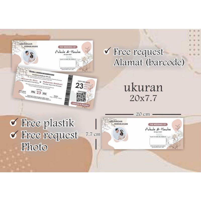 Jual Undangan Tiket Simple Undangan Pernikahan Simple Elegant