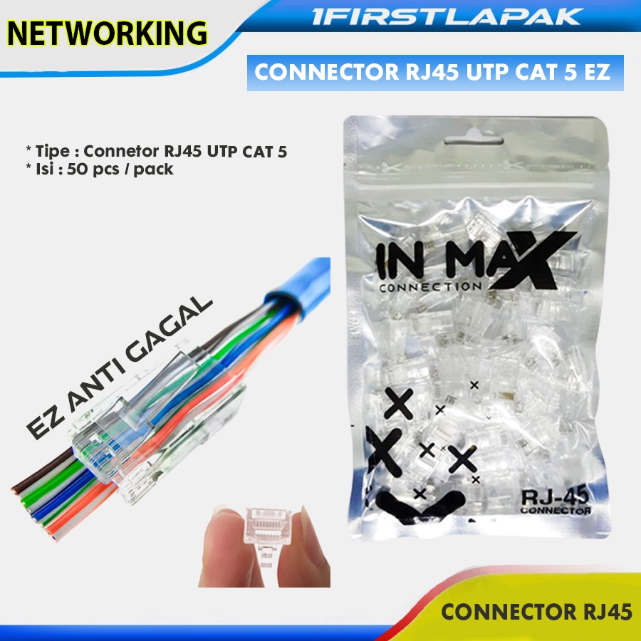 Jual Konektor Rj Ez Anti Gagal Utp Cat E Pack Connector Rj Utp