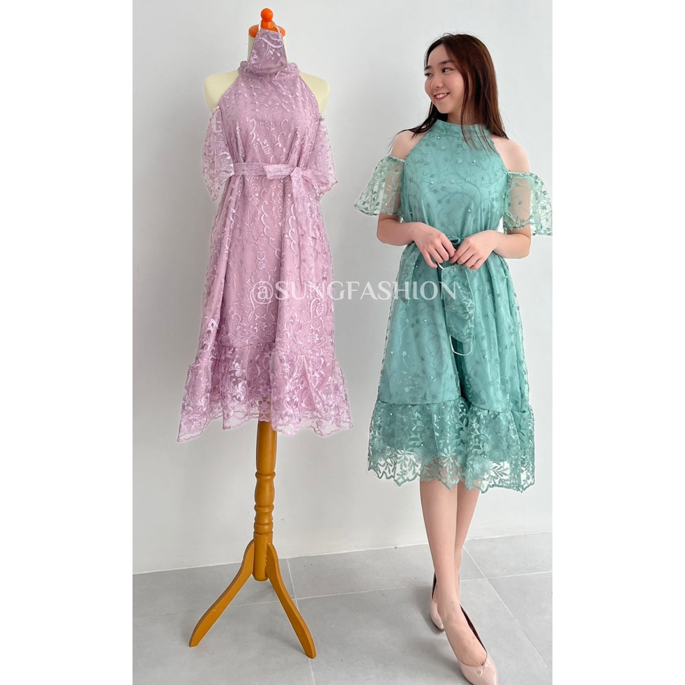 Jual Dress Natal Pesta Kondangan Brokat Premium Korean Look A Line S145