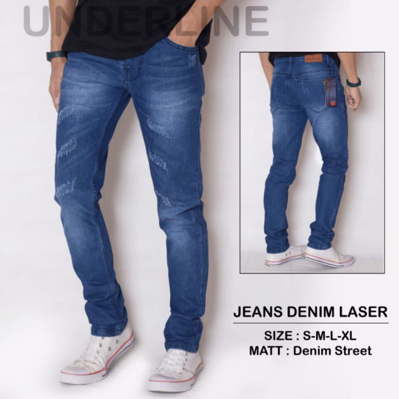 Jual Celana Panjang Jeans Pria Slimfit Original Underline Model Laser