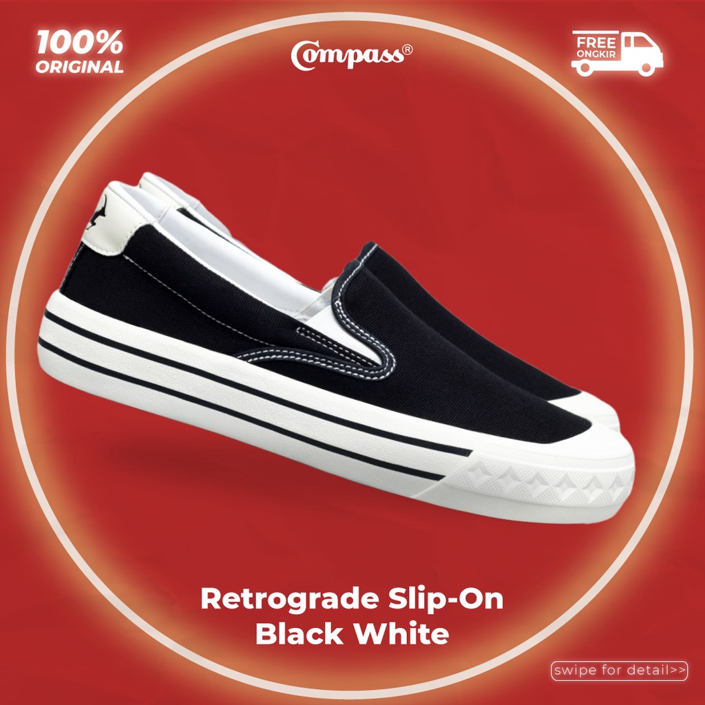 Jual Original Sepatu Compass Retrograde Slip On Black White Shopee