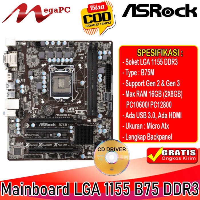 Jual Mainboard Intel LGA 1155 DDR3 B75 Asrock USB 3 0 Shopee Indonesia