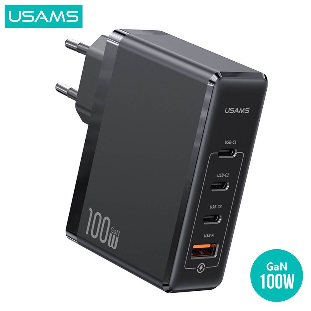 Jual USAMS T50 Adapter Fast Charger GaN 100W 4 Ports ACCC Shopee