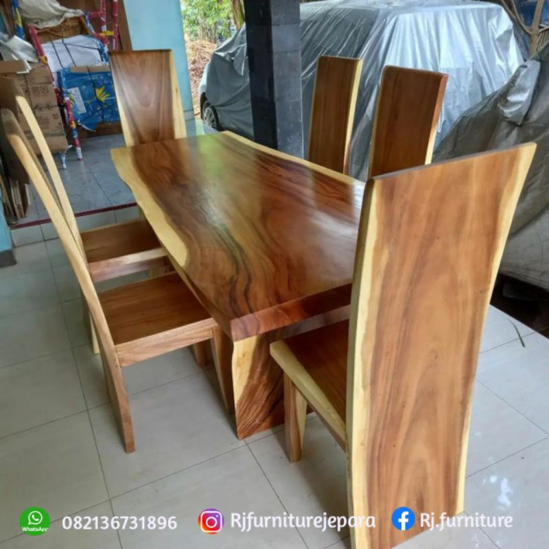 Jual Meja Makan Kursi Kayu Trembesi Bench Solid Utuh Tanpa Sambung