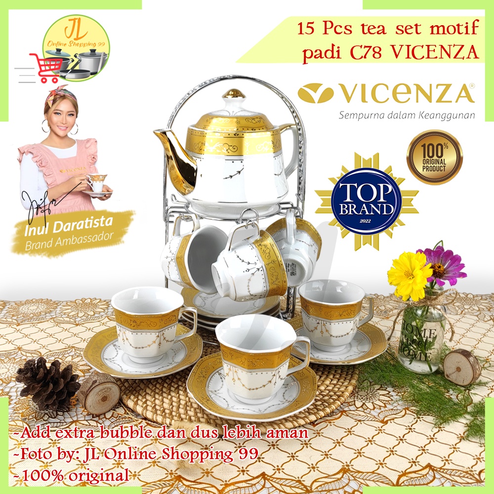 Jual VICENZA Tea Set Porcelain Motif C 78 Padi Cangkit Set Teko