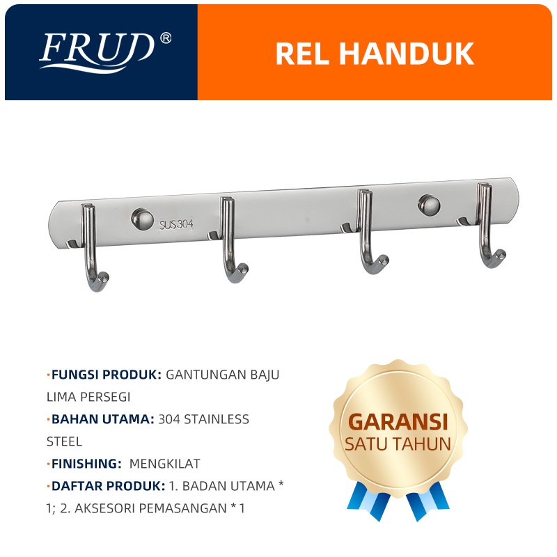 Jual FRUD IR201 4 Gantungan Baju Dinding Kamar Mandi 4 Pengait