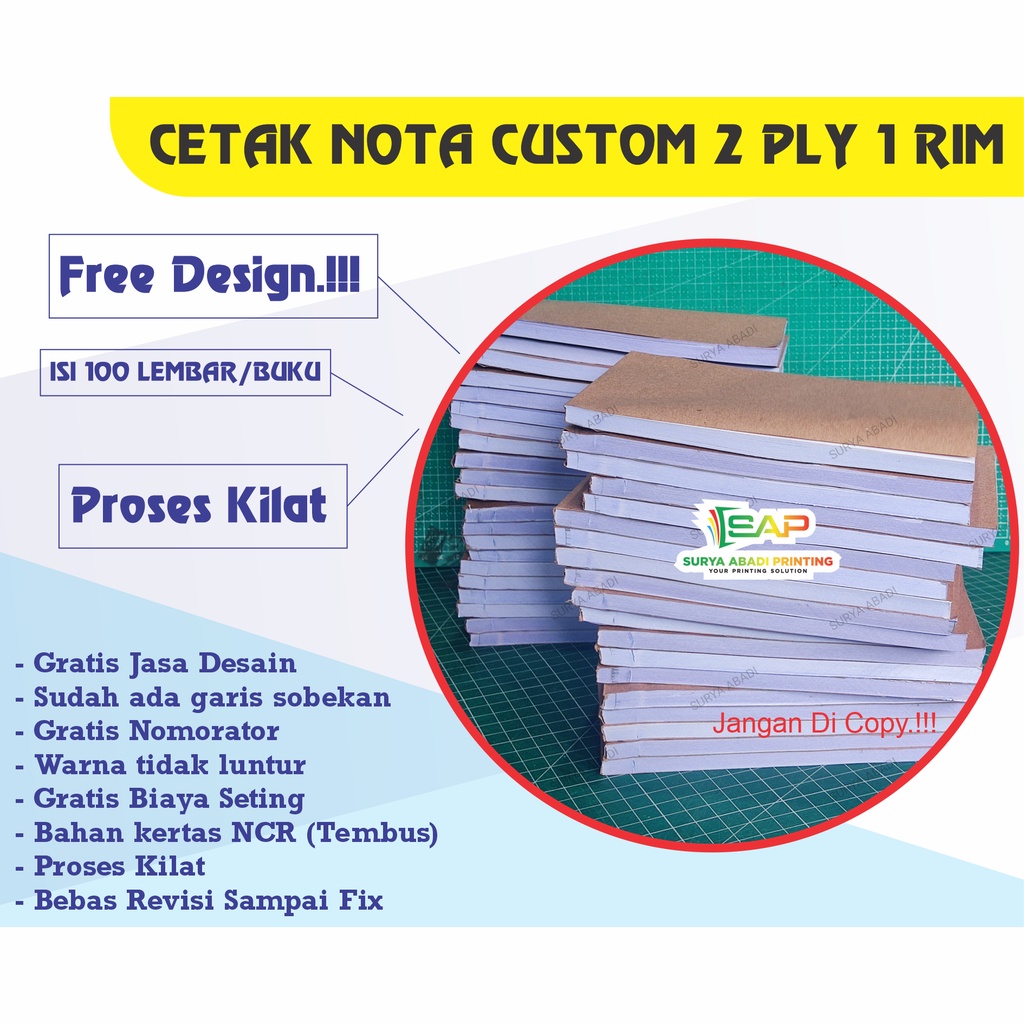 Jual Cetak Nota Custom Ply Rim Rangkap Free Desain Proses