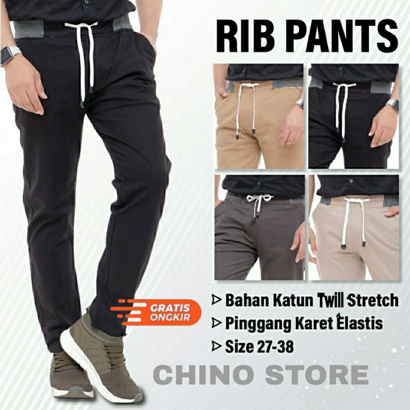 Jual CELANA CHINOS COWOK PANJANG KARET PINGGANG RIP KOLOR 100 REAL