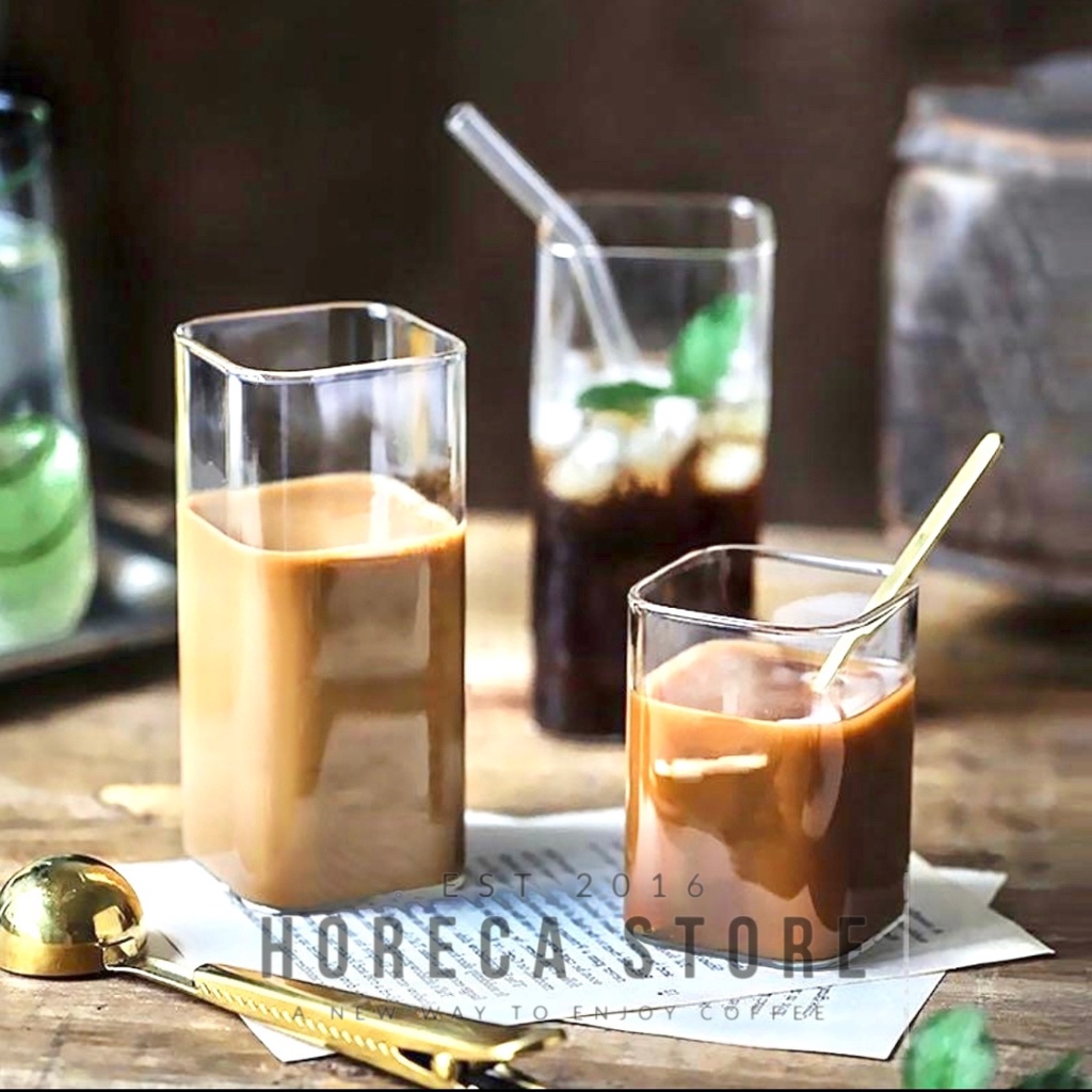 Jual Gelas Kopi Susu Teh Gelas Kaca Kotak Aesthetic Korea Coffee