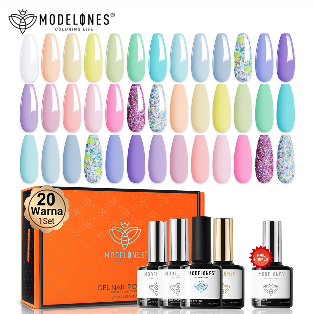 Jual Modelones 24 Pcs Gel Nail Polish Kit 7ml 20 Warna Gel Polish Set