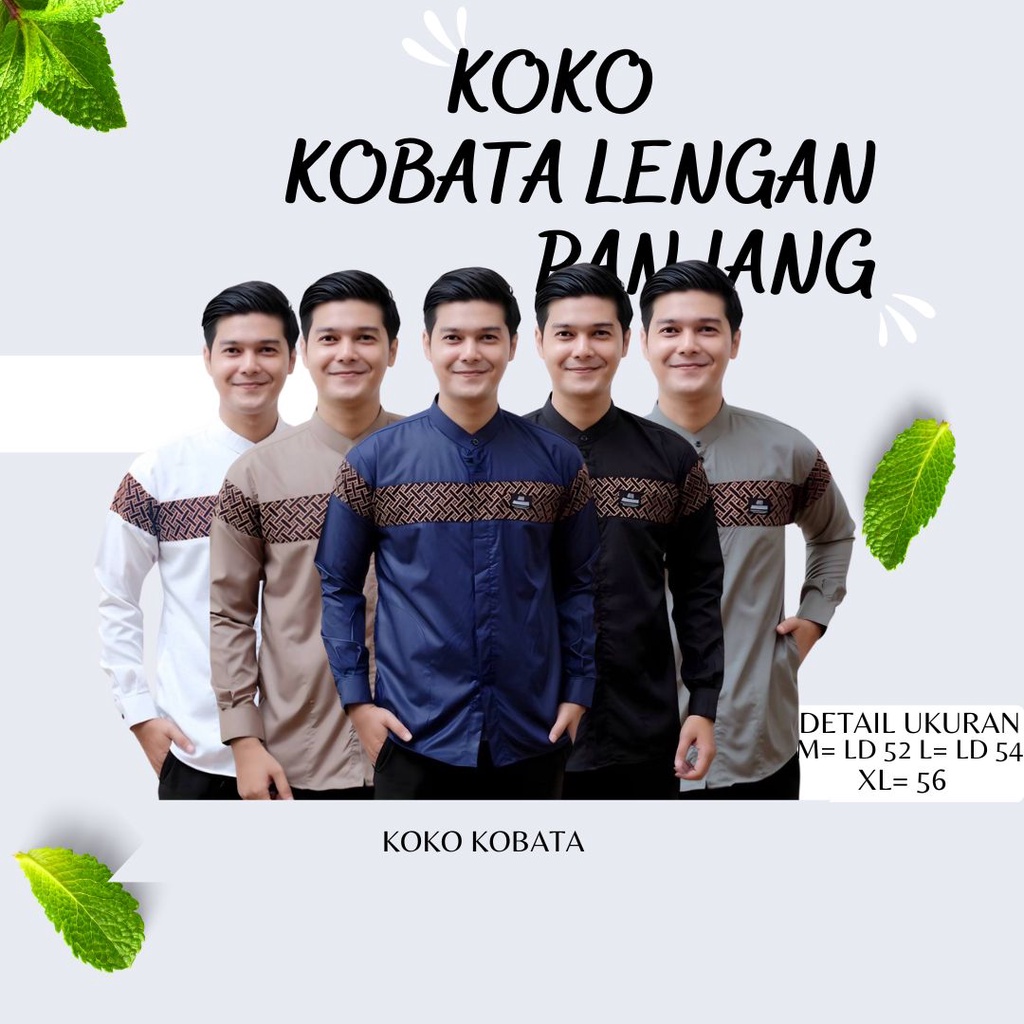 Jual Baju Koko Pria Dewasa Lengan Panjang Motif Kobata Qynang Kombinasi