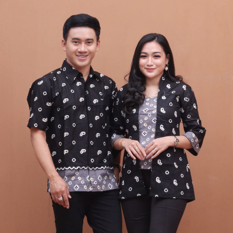 Jual Couple Batik Kutu Baru Jumputan Hitam Original Arta Batik Super