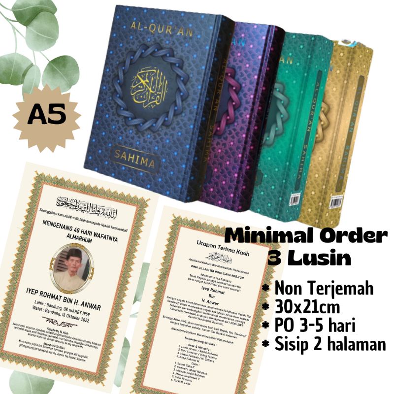 Jual Alquran Custom 40 Hari A5 Sedang Al Quran Sisip Alquran Selip