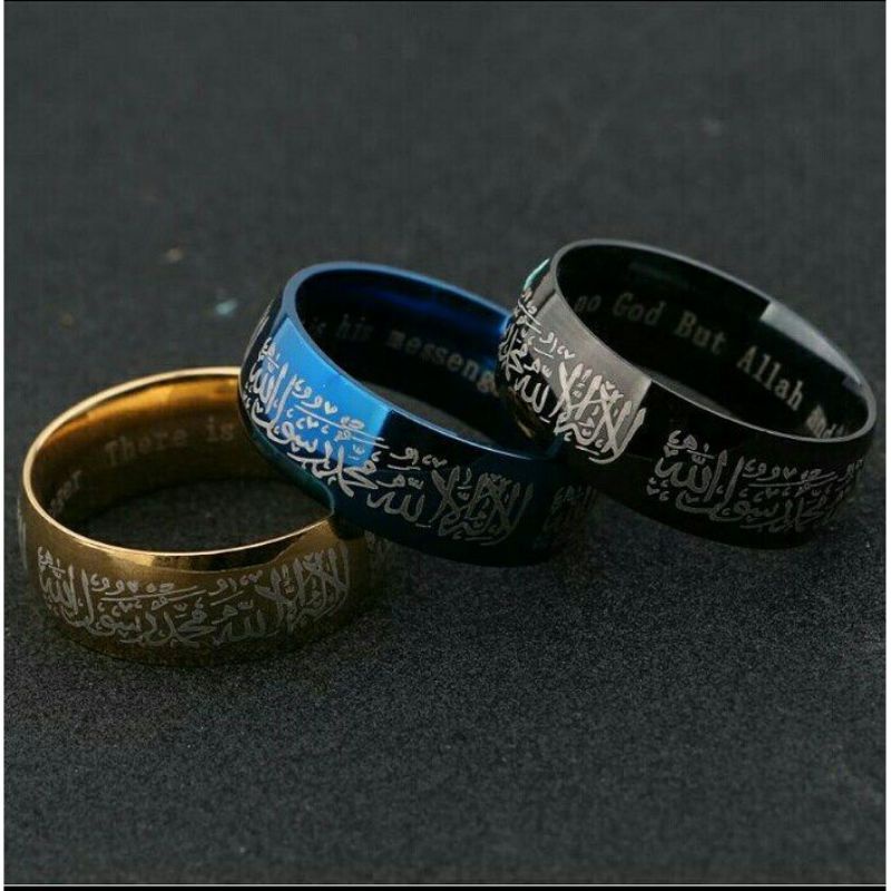 Jual Cincin Titanium Tauhid Hitam Syahadat Muslim Tulis Arab Shopee