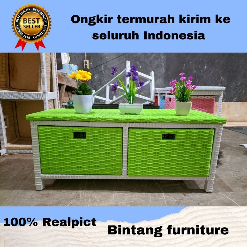 Jual Lemari Rotan Sintetis Laci Meja Tv Minimalis Rak Buku Susun