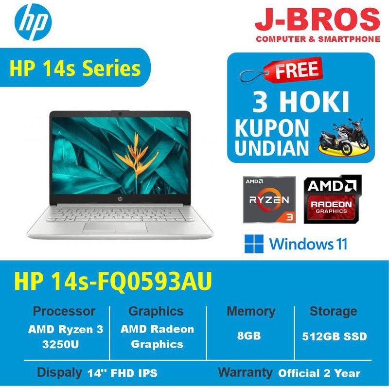 Jual HP 14s Fq0593AU AMD R3 3250U 8GB 512GB SSD UMA W11Home OHS 2021