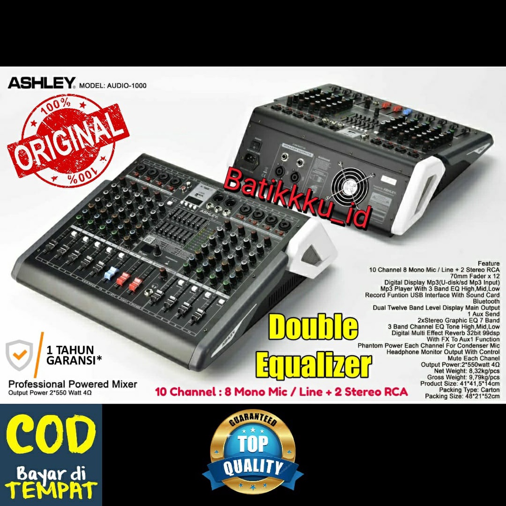 Jual POWER MIXER ASHLEY AUDIO 1000 AUDIO1000 ORIGINAL 550 WATT 10 CH