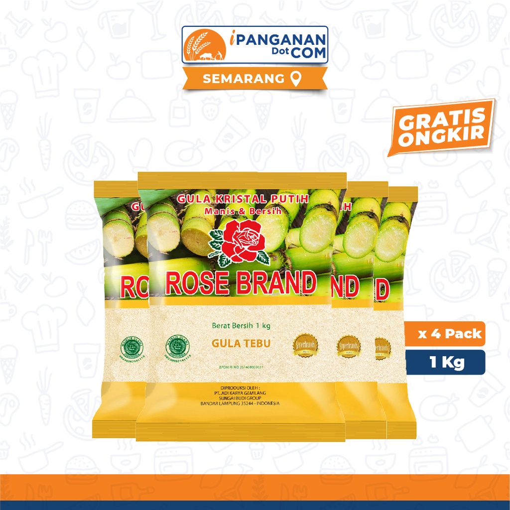 Jual Gula Pasir Kristal Tebu Rose Brand 1 Kg X 4 Pack Gratis Ongkir