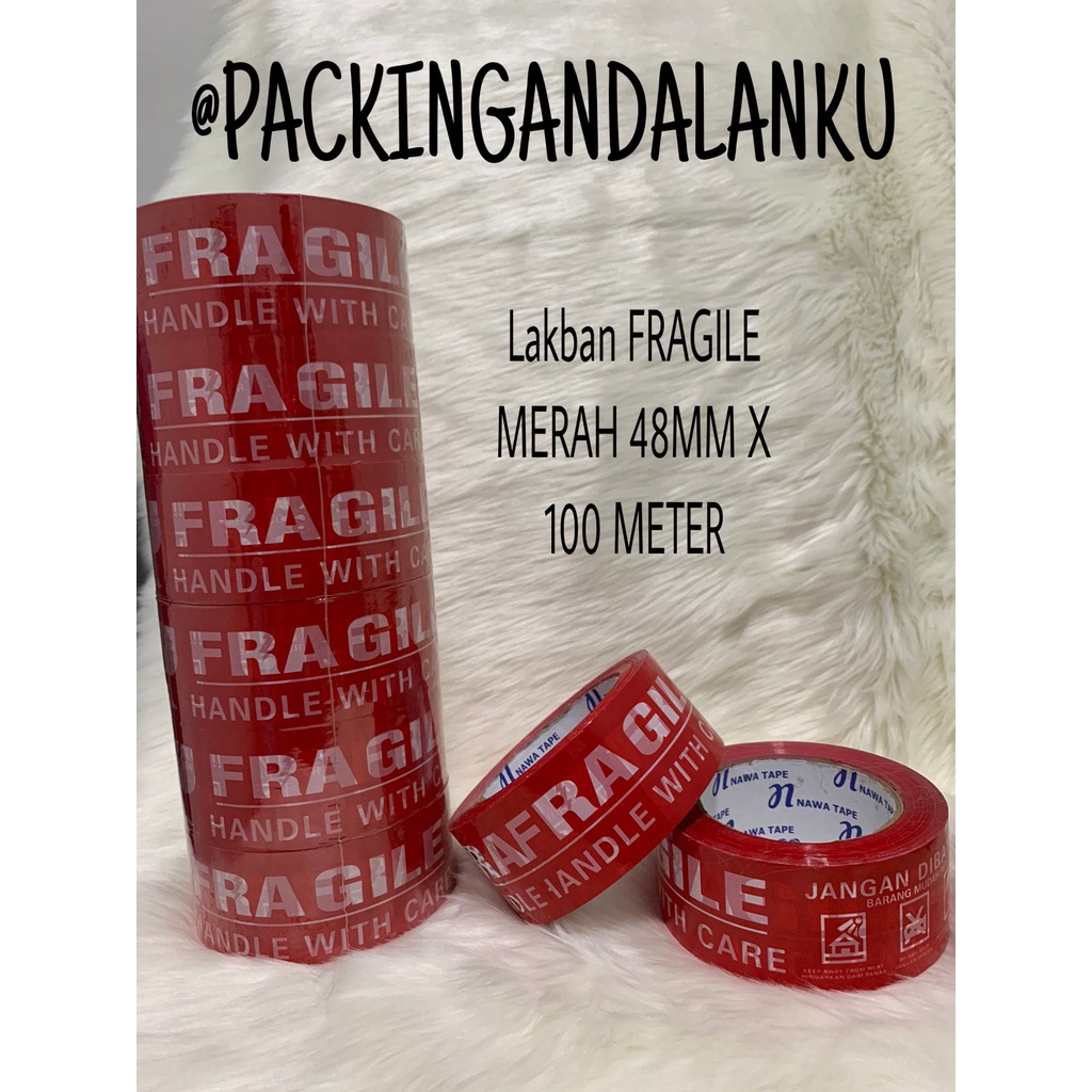 Jual Lakban FRAGILE MERAH 48MM X 100 Meter Real Segel Jangan Dibanting