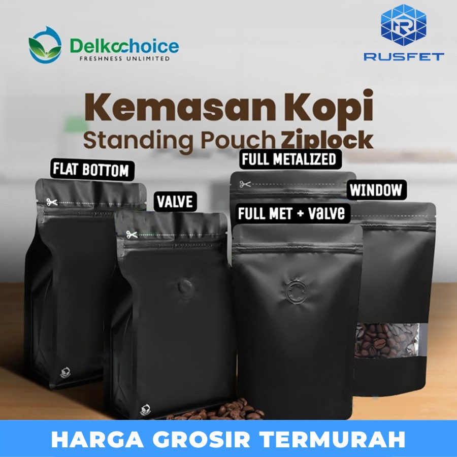 Jual STANDING POUCH ZIP LOCK PLASTIK BUNGKUS KEMASAN KOPI HITAM DOFF