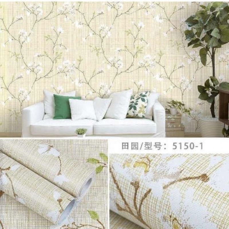 Jual Wallpaper Sticker Dinding Bunga Sakura Dasar Biru Daun Pink