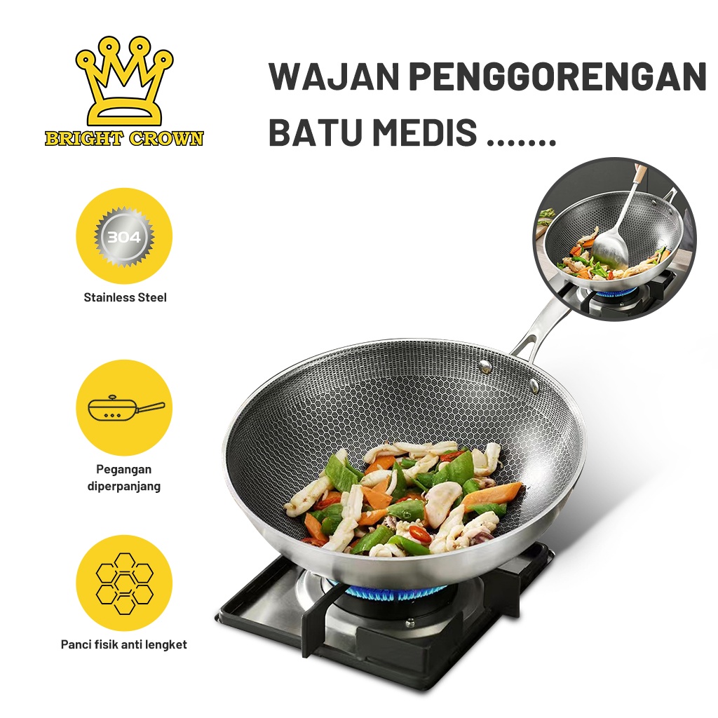 Jual Bright Crown Wajan Wok Penggorengan Stainless Steel Anti Lengket