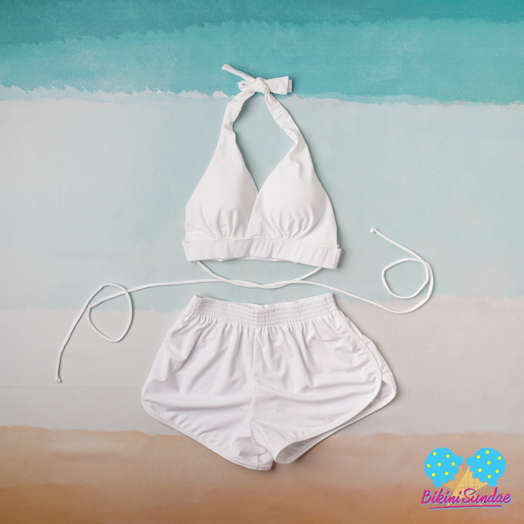 Jual Swimsuit Set Bikini Baju Renang Wanita Bikini Boxer White Shopee