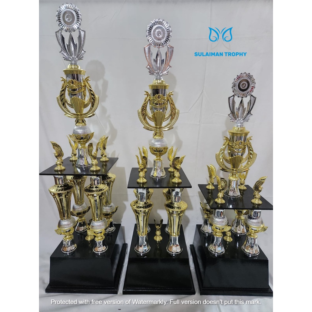 Jual Piala Trophy Murah Kaki Set Isi Dengan Tulisan Logo Pita