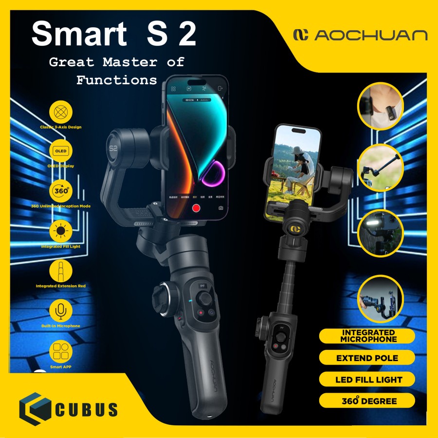 Jual AOCHUAN Smart S2 3 AXIS Stabilizer HP Gimbal Integrated Microphone