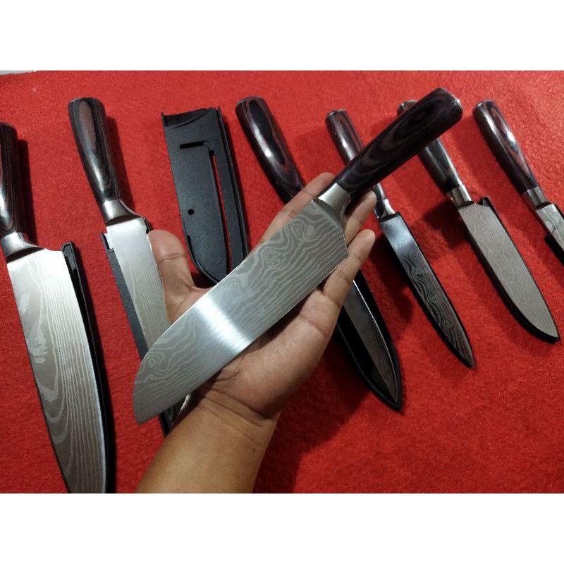 Jual Pisau Chef SUPER TAJAM Motif Damascus Pisau Dapur Stainless Steel