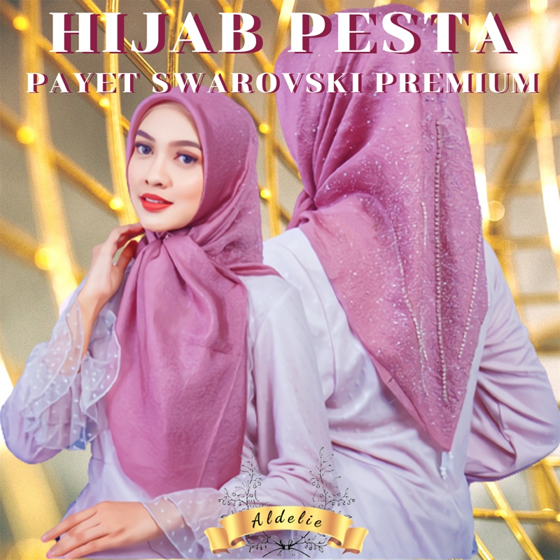 Jual Hijab Pesta Segi Empat Mewah Terbaru Jilbab Kondangan Swarovski