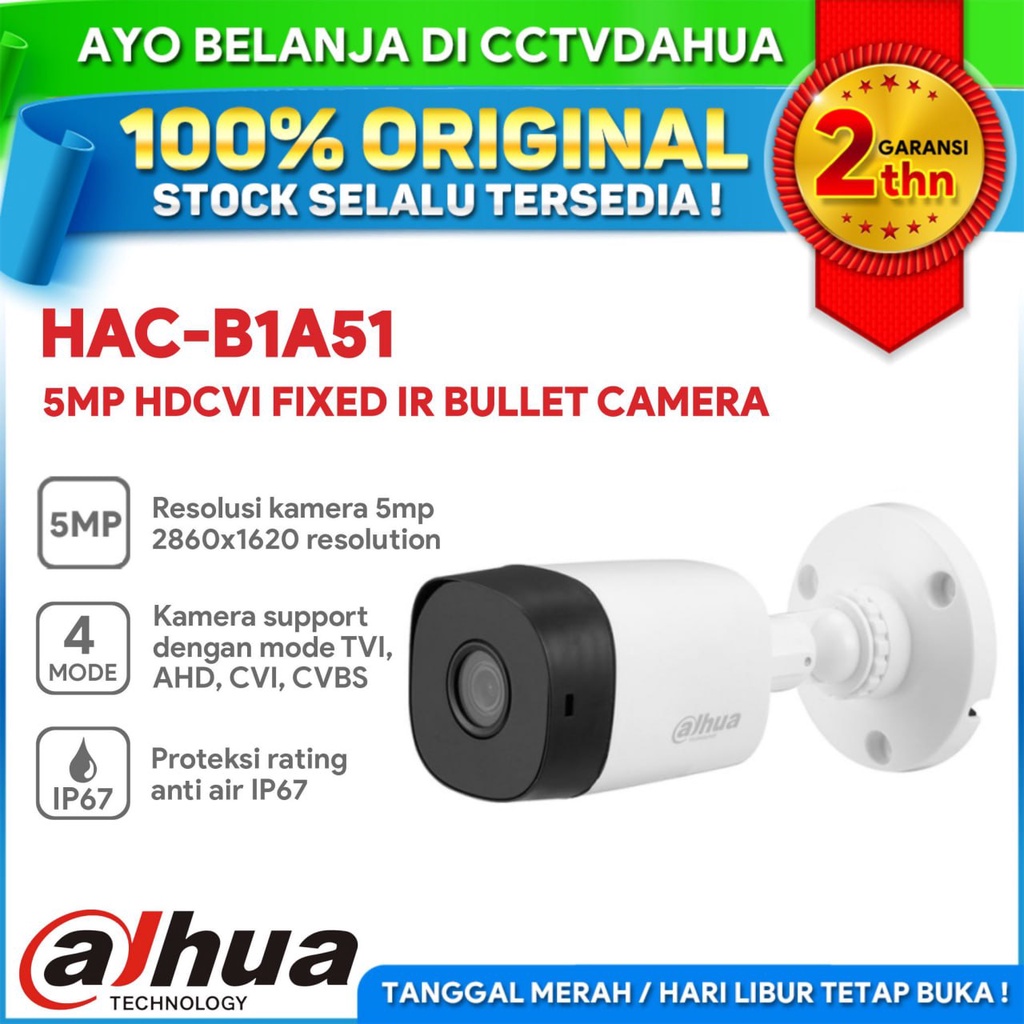 Jual DAHUA HAC B1A51P S2 COOPER HDCVI 5MP FIXED IR OUTDOOR BERGARANSI