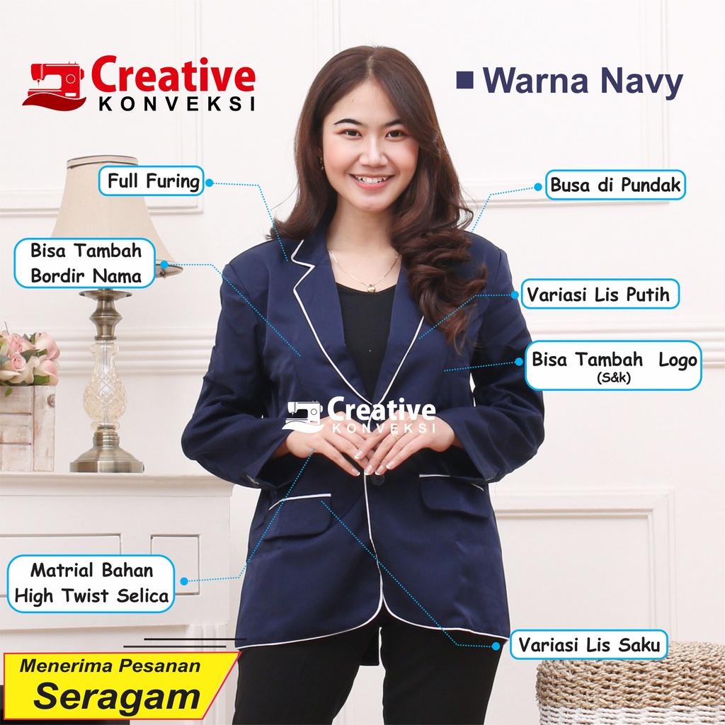 Jual Blazer Jas Almamater Navy Biru Dongker Lis Putih Full Jas Osis