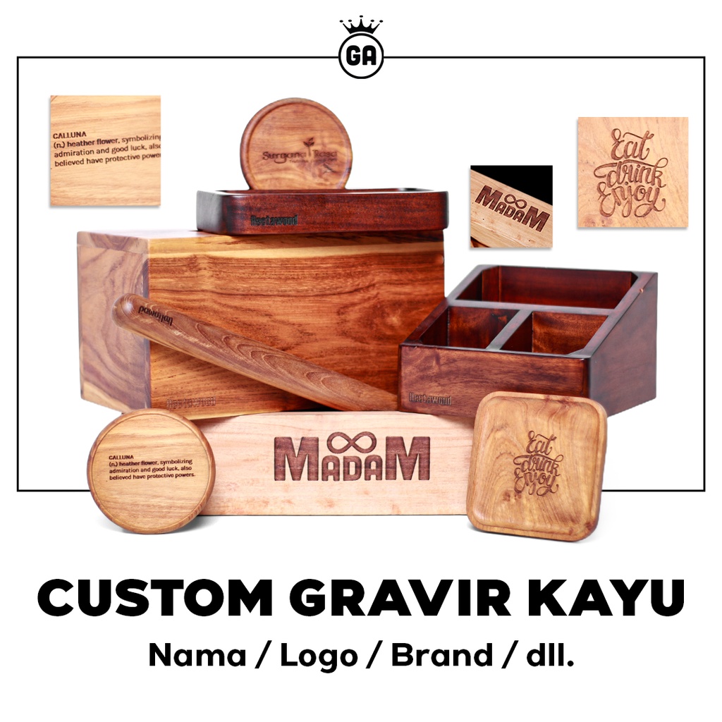 Jual GRAVIR KAYU CUSTOM LOGO NAMA BRAND UKIR LASER CUTTING GRAFIR