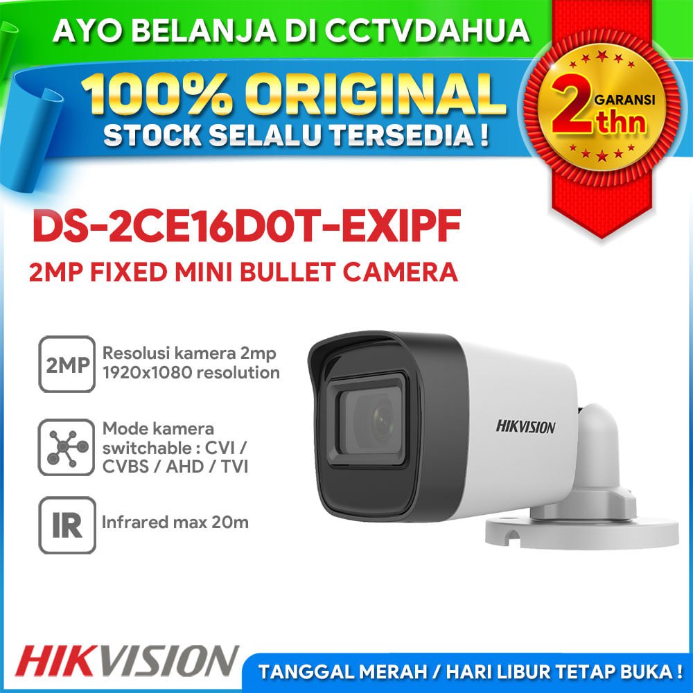 Jual HIKVISION DS 2CE16D0T EXIPF CCTV Hikvision 2MP Fixed Mini Bullet