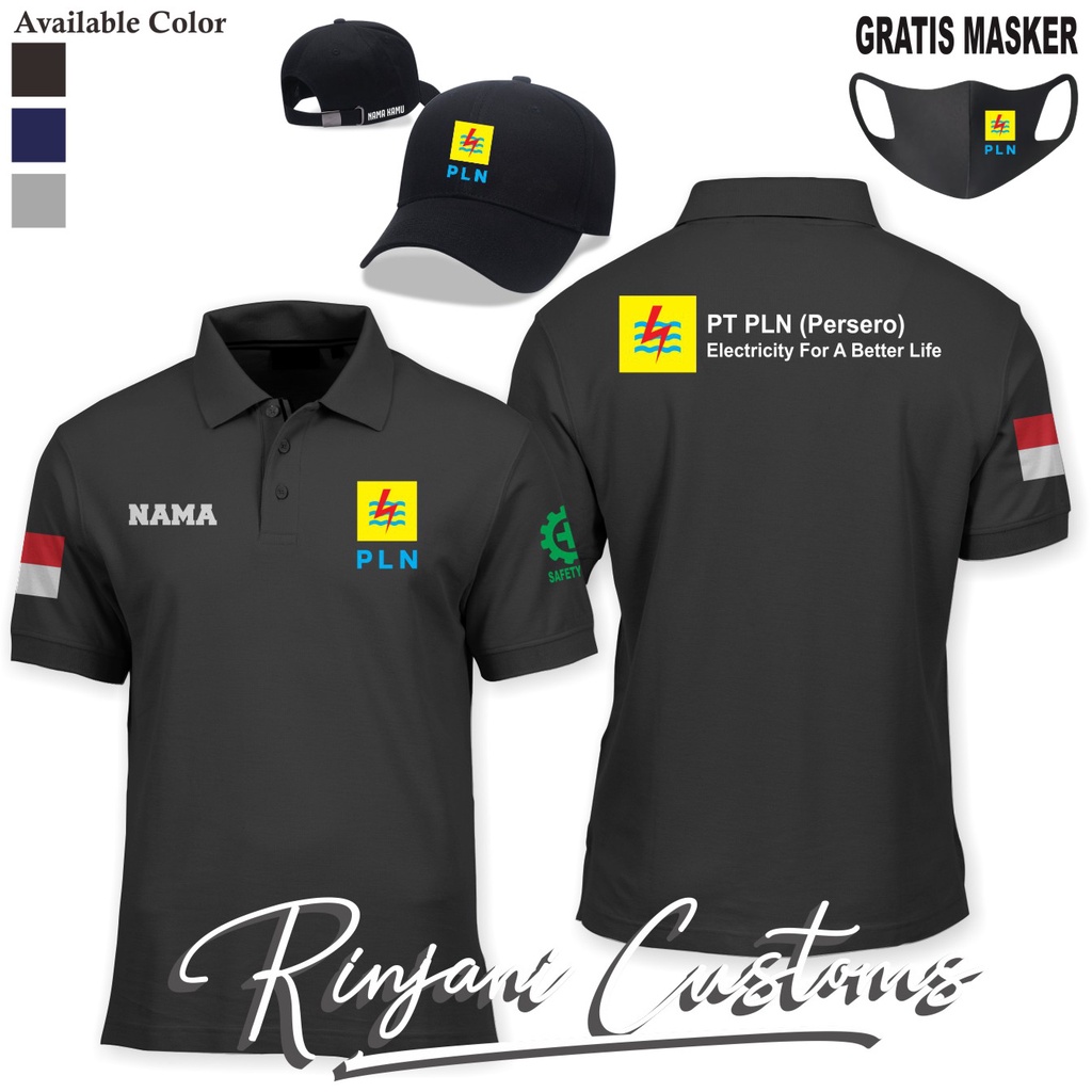 Jual Kaos Polo Pln Gratis Nama Dan Masker Baju Kerah Pt Pln Kaos