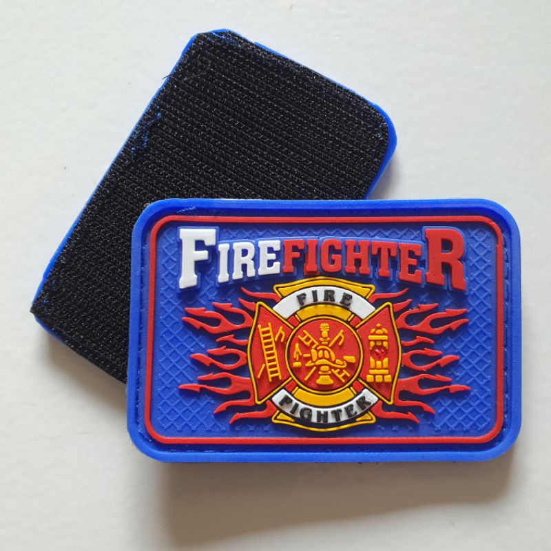 Jual Patch Rubber Logo Fire Fighter Dasar Biru Damkar Pemadam