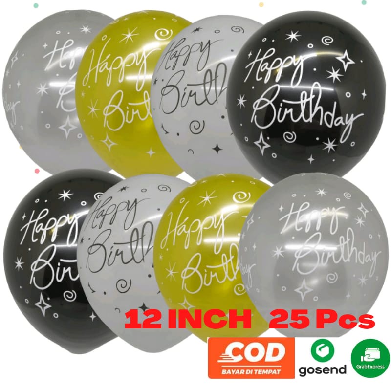 Jual Paket Isi Pcs Balon Latex Motif Tulisan Happy Birthday Inch