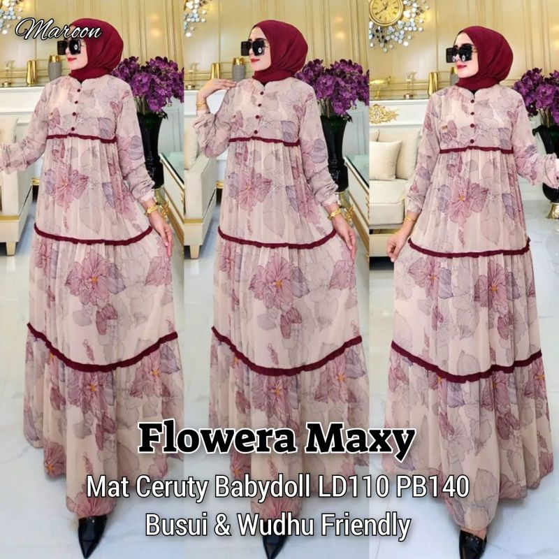 Jual FLOWERA MAXY GAMIS WANITA MUSLIMAH CERUTY BABYDOLL MOTIF BUNGA