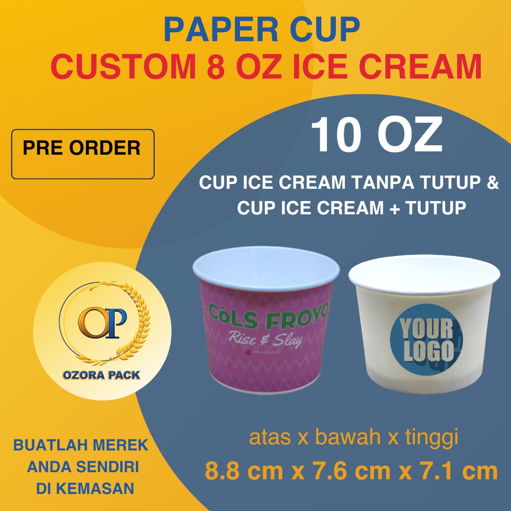 Jual Custom Printing Sablon Paper Cup Ice Cream 10 Oz Cup Ice Cream