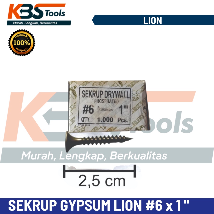 Jual Baut Sekrup Gipsum Dan Kayu LION 6mm X 1 Skrup Gypsum Tajam 1 Box