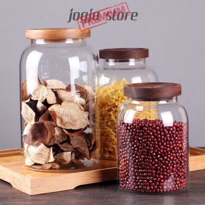 Jual Toples Kaca Tutup Kayu Kedap Udara Toples Jar Kaca Minimalis