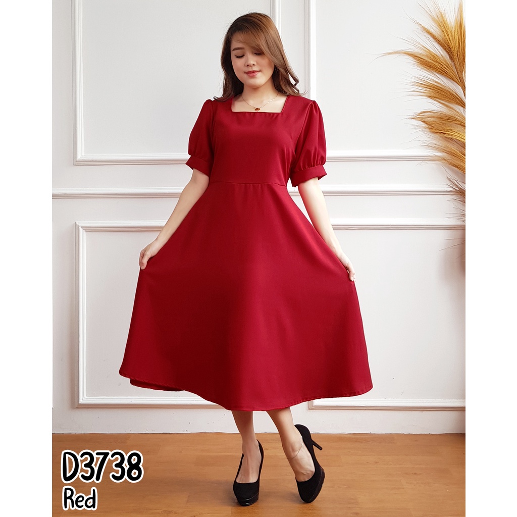 Jual MISSOL Dress XL XXL Midi Polos Lengan Pendek D3738 Shopee Indonesia